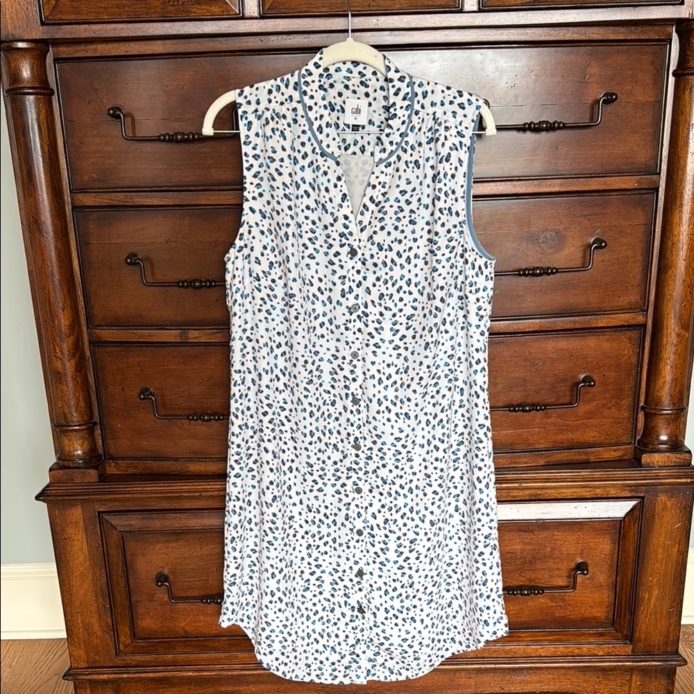 EUC Cabi Sleeveless Blue, Brown and White Leopard Pattern Dress. Size M.